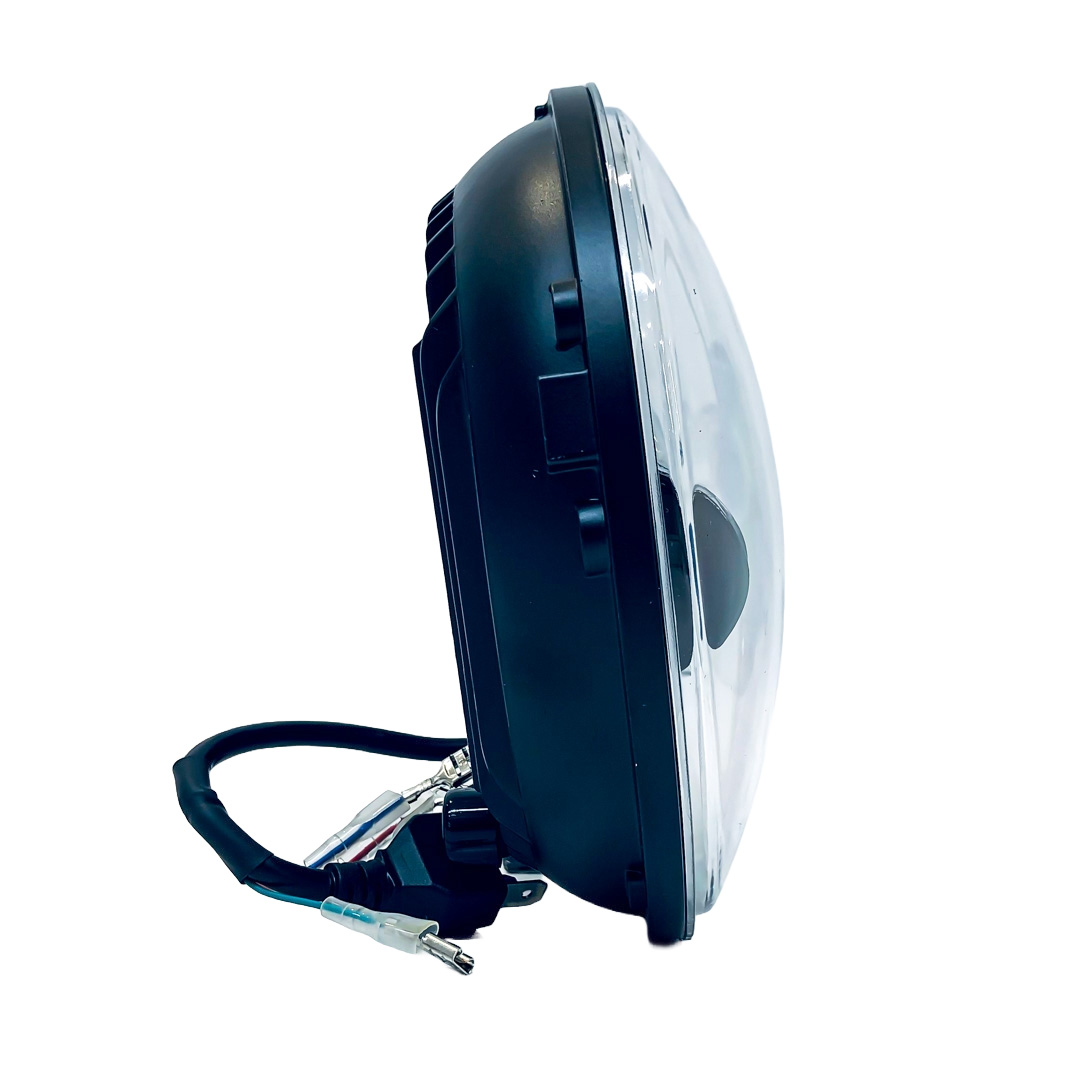 OFF ROAD FARO DE LED UNIVERSAL REDONDO 7" CALABERA USO IDEAL JEEP WRANGLER - RENEGADE / MOTO HARLEY DAVIDSON - ROYAL ENFIELD CON FUNCION ALTA Y BAJA + DRL BLANCO Y AMBAR- HAZ DE LUZ SPOT - 40 WATTS 12V A 36V - 3