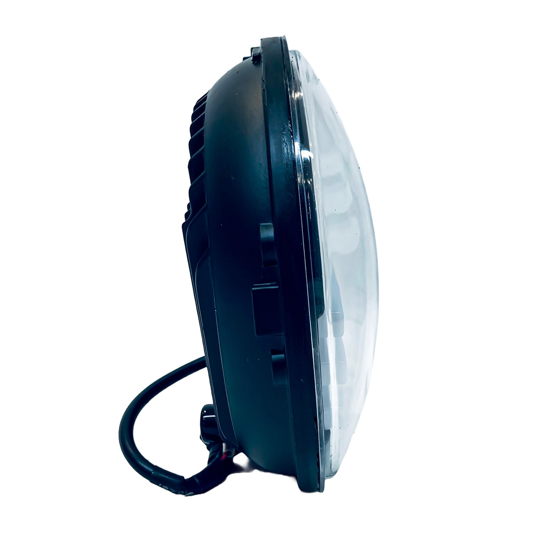 OFF ROAD FARO DE LED UNIVERSAL REDONDO 7"  USO IDEAL JEEP WRANGLER - RENEGADE / MOTO HARLEY DAVIDSON - ROYAL ENFIELD CON FUNCION ALTA Y BAJA + DRL BLANCO Y AMBAR Y AMBAR- HAZ DE LUZ SPOT - 40 WATTS 12V A 36V - 4