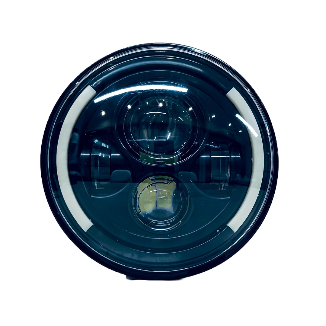 OFF ROAD FARO DE LED UNIVERSAL REDONDO 7"  USO IDEAL JEEP WRANGLER - RENEGADE / MOTO HARLEY DAVIDSON - ROYAL ENFIELD CON FUNCION ALTA Y BAJA + DRL BLANCO Y AMBAR Y AMBAR- HAZ DE LUZ SPOT - 40 WATTS 12V A 36V - 3