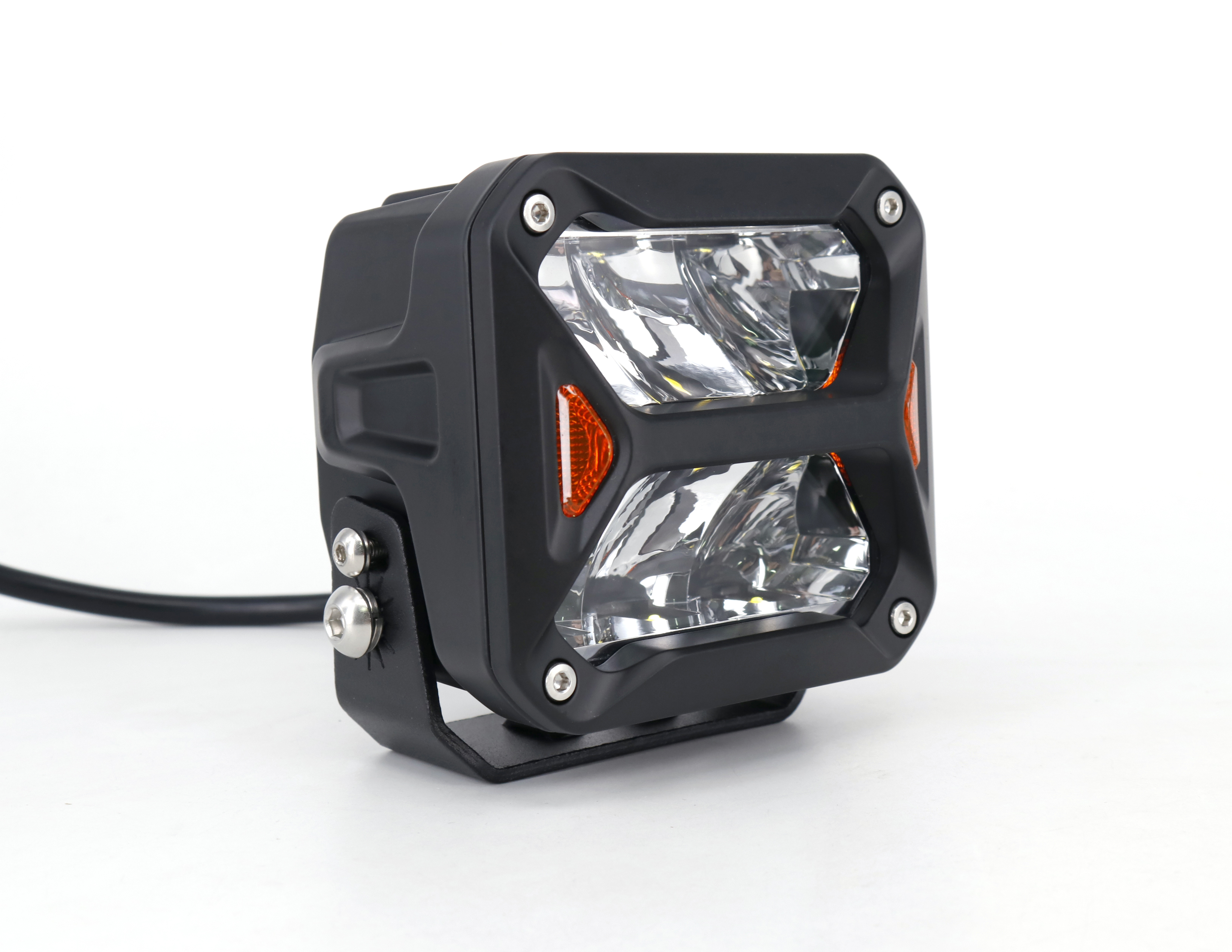 OFF ROAD FARO DE LED UNIVERSAL CUADRADO 4'' COLOR BLANCO CON GIROS AMBAR - 60 WATTS - 6 CHIP OSRAM P9 - 12V/24V - 2