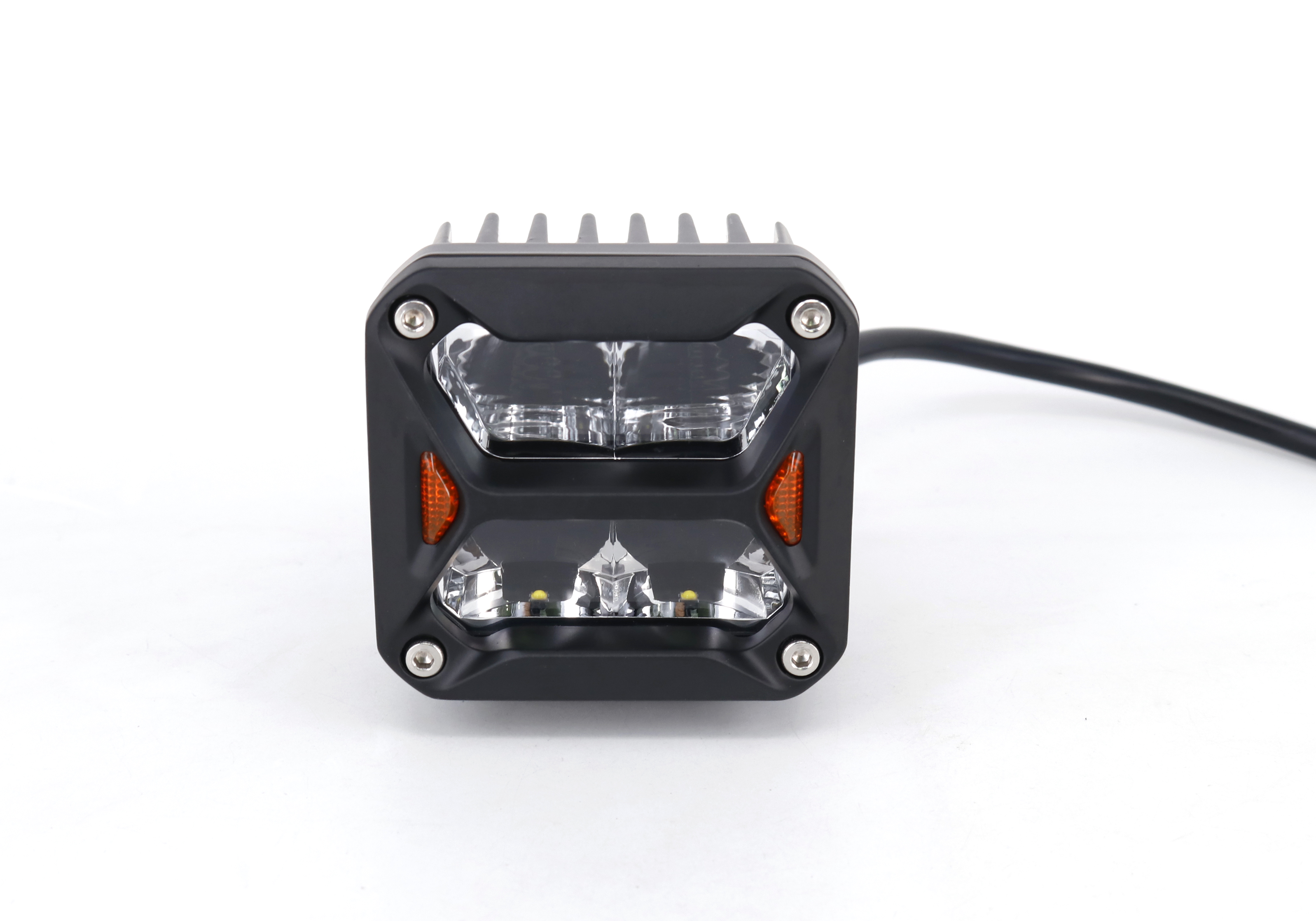 OFF ROAD FARO DE LED UNIVERSAL CUADRADO 3'' COLOR BLANCO CON GIROS AMBAR - 20 WATTS - 4 CHIP OSRAM P8 - 12V/24V