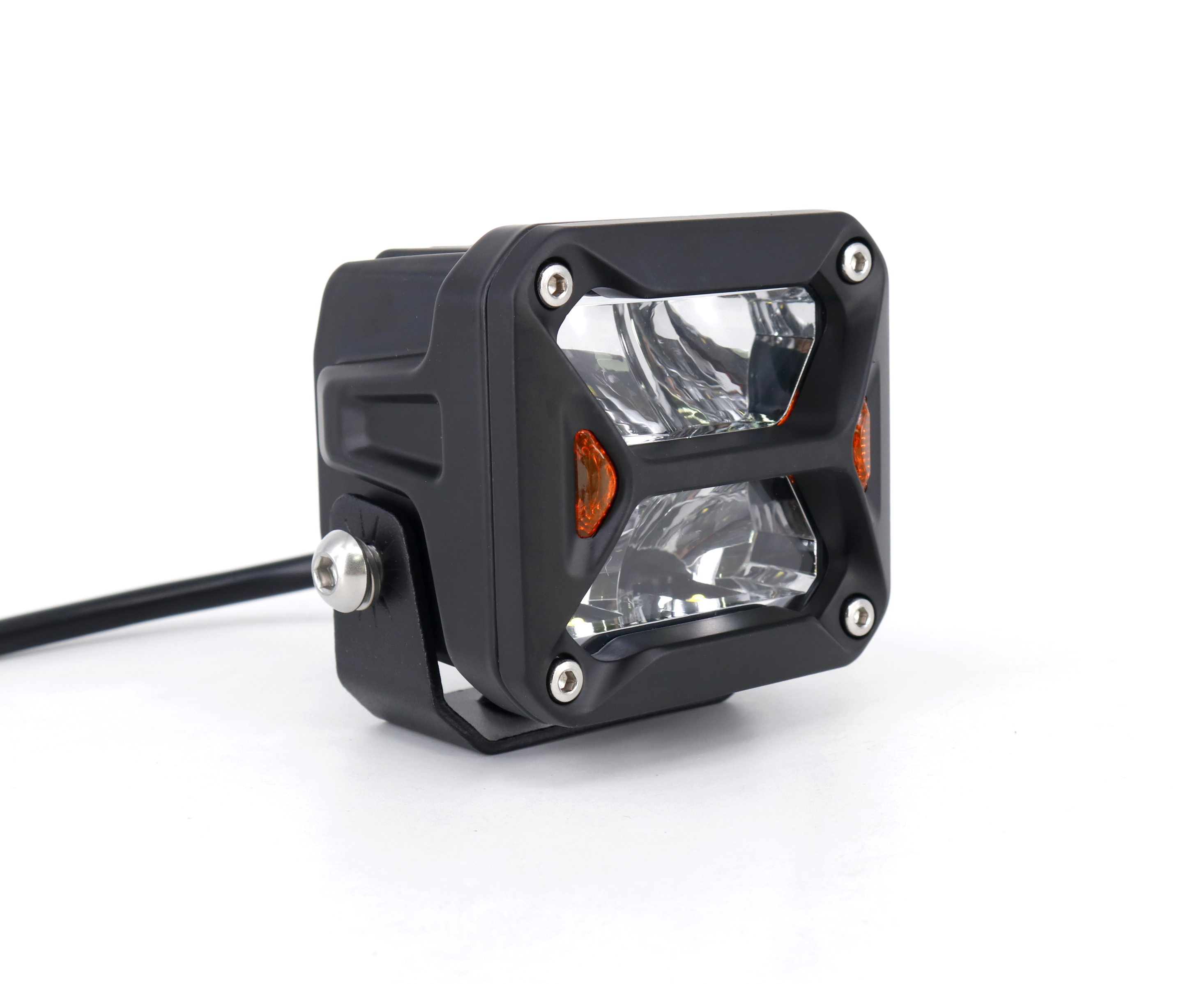 OFF ROAD FARO DE LED UNIVERSAL CUADRADO 3'' COLOR BLANCO CON GIROS AMBAR - 20 WATTS - 4 CHIP OSRAM P8 - 12V/24V - 2
