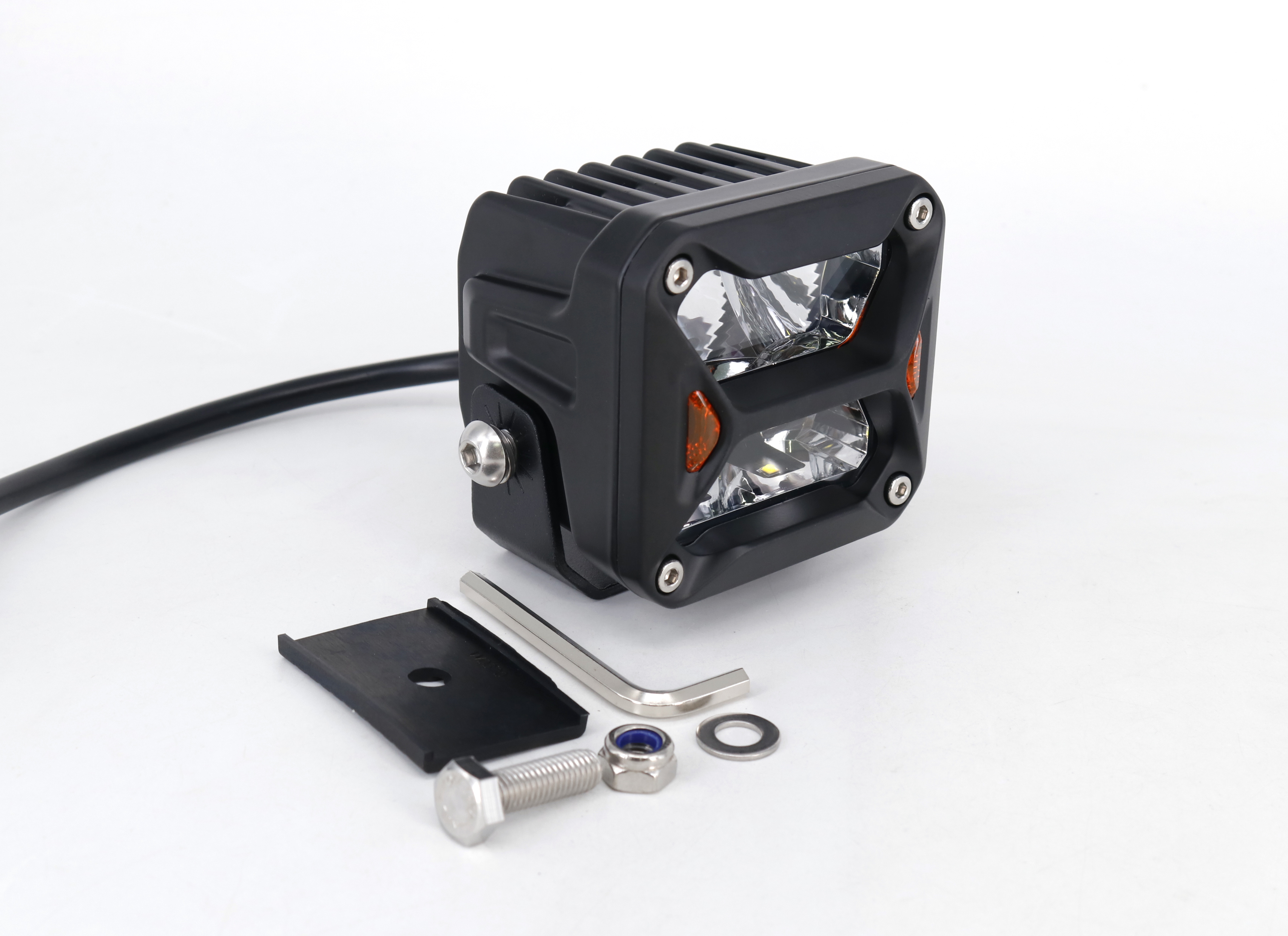 OFF ROAD FARO DE LED UNIVERSAL CUADRADO 3'' COLOR BLANCO CON GIROS AMBAR - 20 WATTS - 4 CHIP OSRAM P8 - 12V/24V - 3