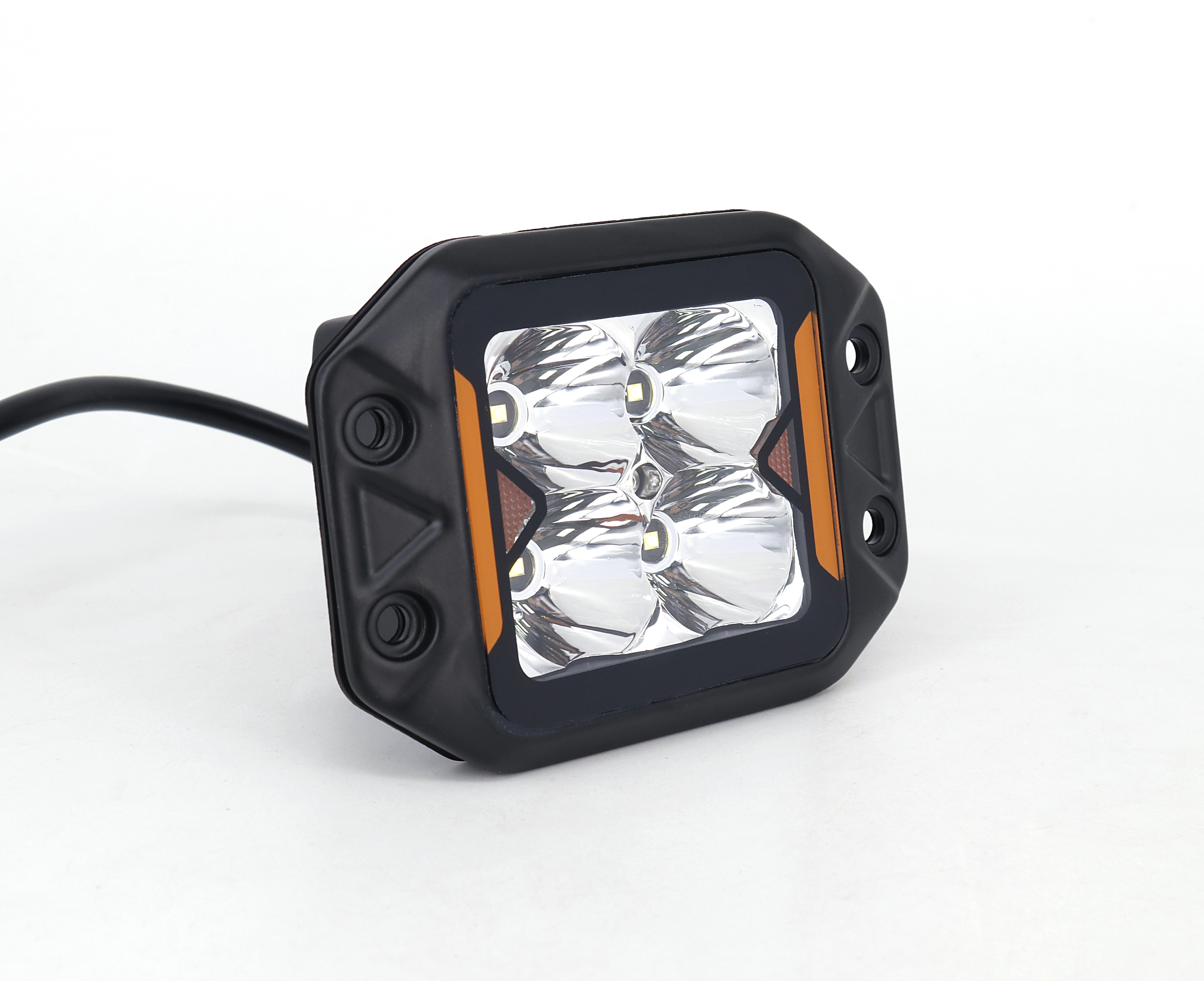 OFF ROAD FARO DE LED UNIVERSAL CUADRADO PARA EMBUTIR 3'' COLOR BLANCO CON GIROS AMBAR - 20 WATTS - 4 CHIP OSRAM P8 - 12V/24V - 2