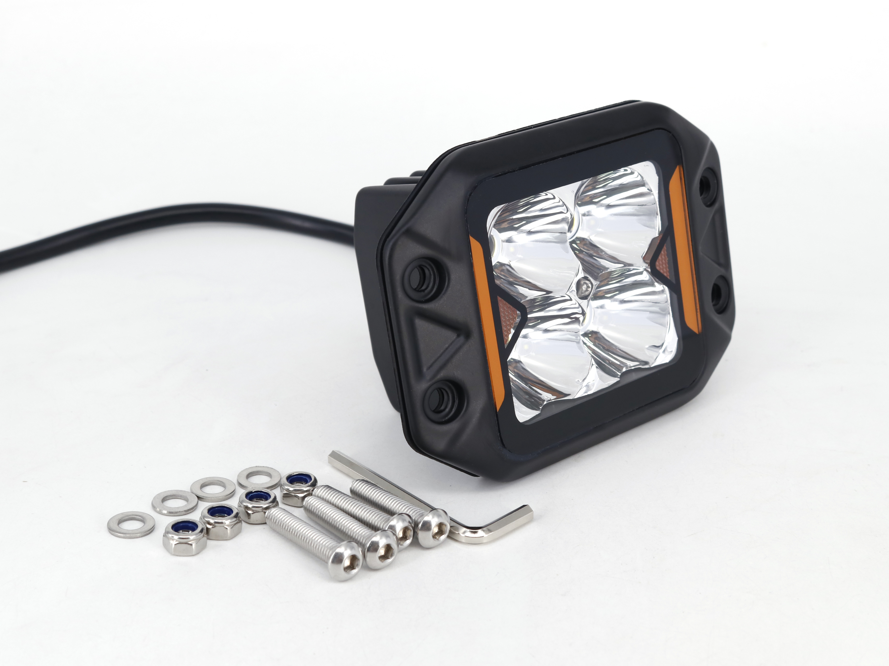 OFF ROAD FARO DE LED UNIVERSAL CUADRADO PARA EMBUTIR 3'' COLOR BLANCO CON GIROS AMBAR - 20 WATTS - 4 CHIP OSRAM P8 - 12V/24V - 6
