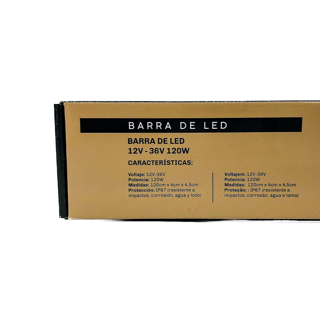 OFF ROAD BARRA LED COB DUAL 12-36V BLANCA Y AMBAR 8 BLOQUES COB 120W FLASH 10 FUNCIONES 1200X40X45MM  INCLUYE TOMA A 12V CON INTERRUPTOR ON / OFF Y MANEJO DE FUNCIONES DESTELLANTES