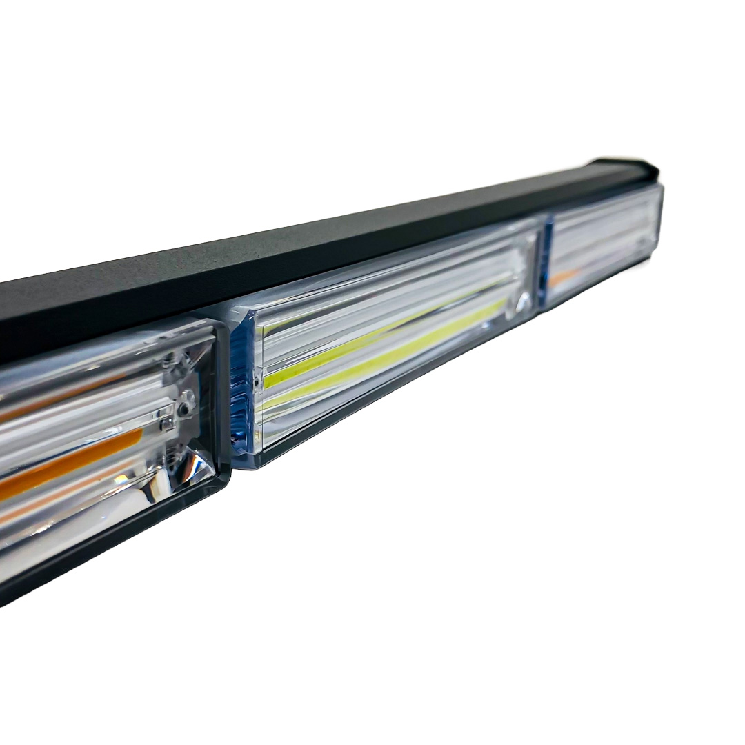 OFF ROAD BARRA LED COB DUAL 12-36V BLANCA Y AMBAR 5 BLOQUES COB 75W FLASH 10 FUNCIONES 750X40X45MM INCLUYE TOMA A 12V CON INTERRUPTOR ON / OFF Y MANEJO DE FUNCIONES DESTELLANTES
