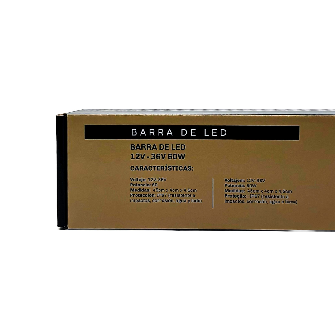 OFF ROAD BARRA LED COB DUAL 12-36V BLANCA Y AMBAR 4 BLOQUES COB 60W FLASH 10 FUNCIONES 600X40X45MM  INCLUYE TOMA A 12V CON INTERRUPTOR ON / OFF Y MANEJO DE FUNCIONES DESTELLANTES - 7