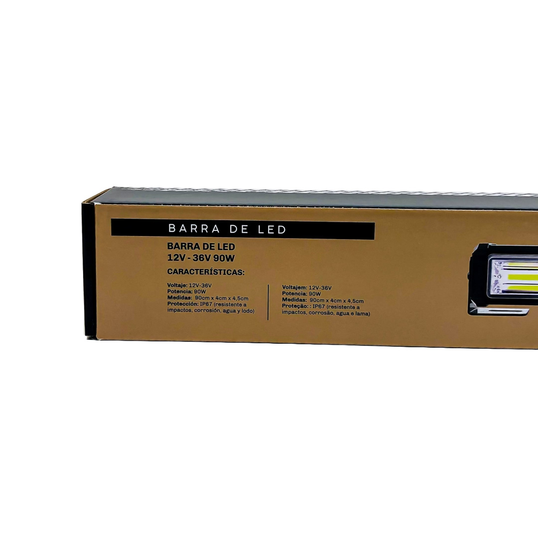OFF ROAD BARRA LED COB DUAL 12-36V BLANCA Y AMBAR 6 BLOQUES COB 90W FLASH 10 FUNCIONES 900X40X45MM  INCLUYE TOMA A 12V CON INTERRUPTOR ON / OFF Y MANEJO DE FUNCIONES DESTELLANTES - 9