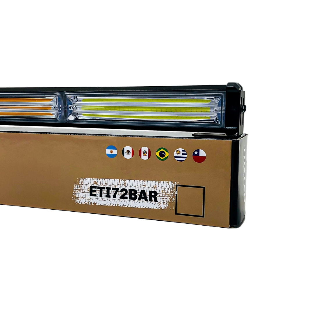 OFF ROAD BARRA LED COB DUAL 12-36V BLANCA Y AMBAR 5 BLOQUES COB 75W FLASH 10 FUNCIONES 750X40X45MM  INCLUYE TOMA A 12V CON INTERRUPTOR ON / OFF Y MANEJO DE FUNCIONES DESTELLANTES - 9