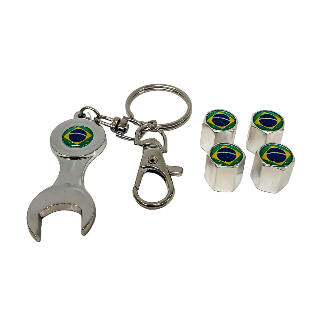 JUEGO DE TAPITAS DE VALVULA DEPORTIVA BANDERA BRAZIL CROMADA