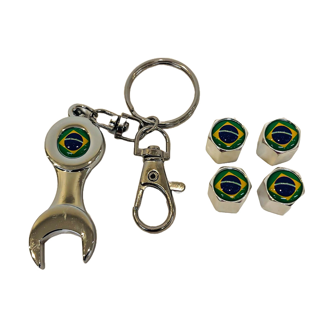 JUEGO DE TAPITAS DE VALVULA DEPORTIVA BANDERA BRAZIL CROMADA - 3
