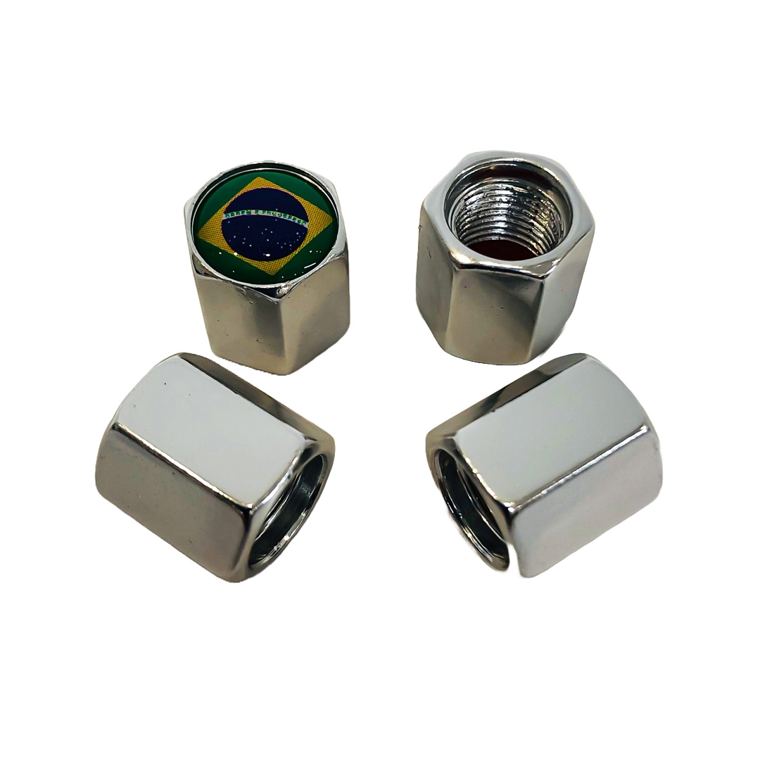 JUEGO DE TAPITAS DE VALVULA DEPORTIVA BANDERA BRAZIL CROMADA - 4