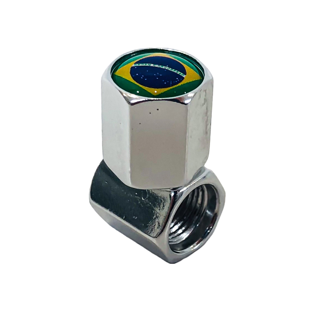 JUEGO DE TAPITAS DE VALVULA DEPORTIVA BANDERA BRAZIL CROMADA - 6