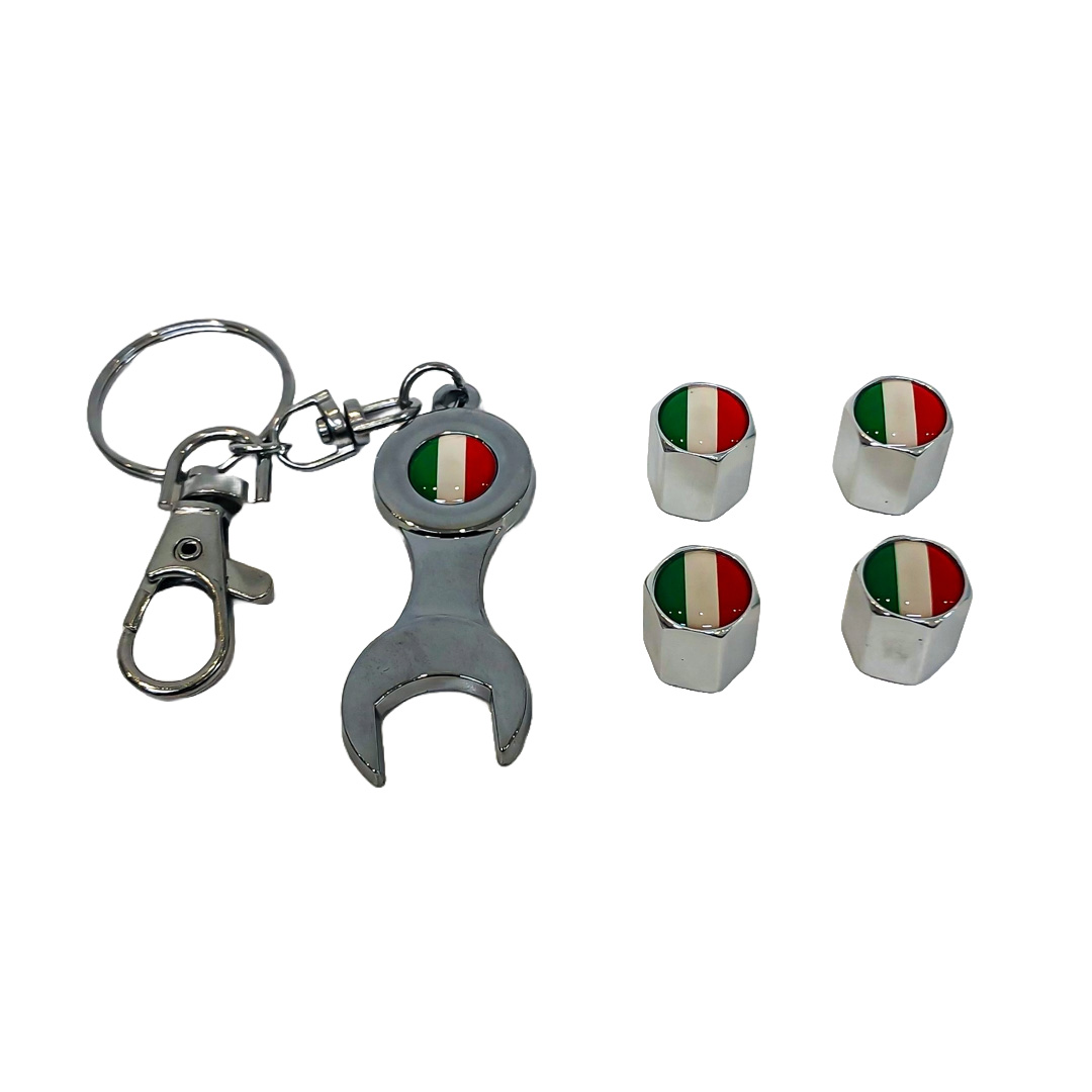 JUEGO DE TAPITAS DE VALVULA DEPORTIVA BANDERA ITALIA CROMADA