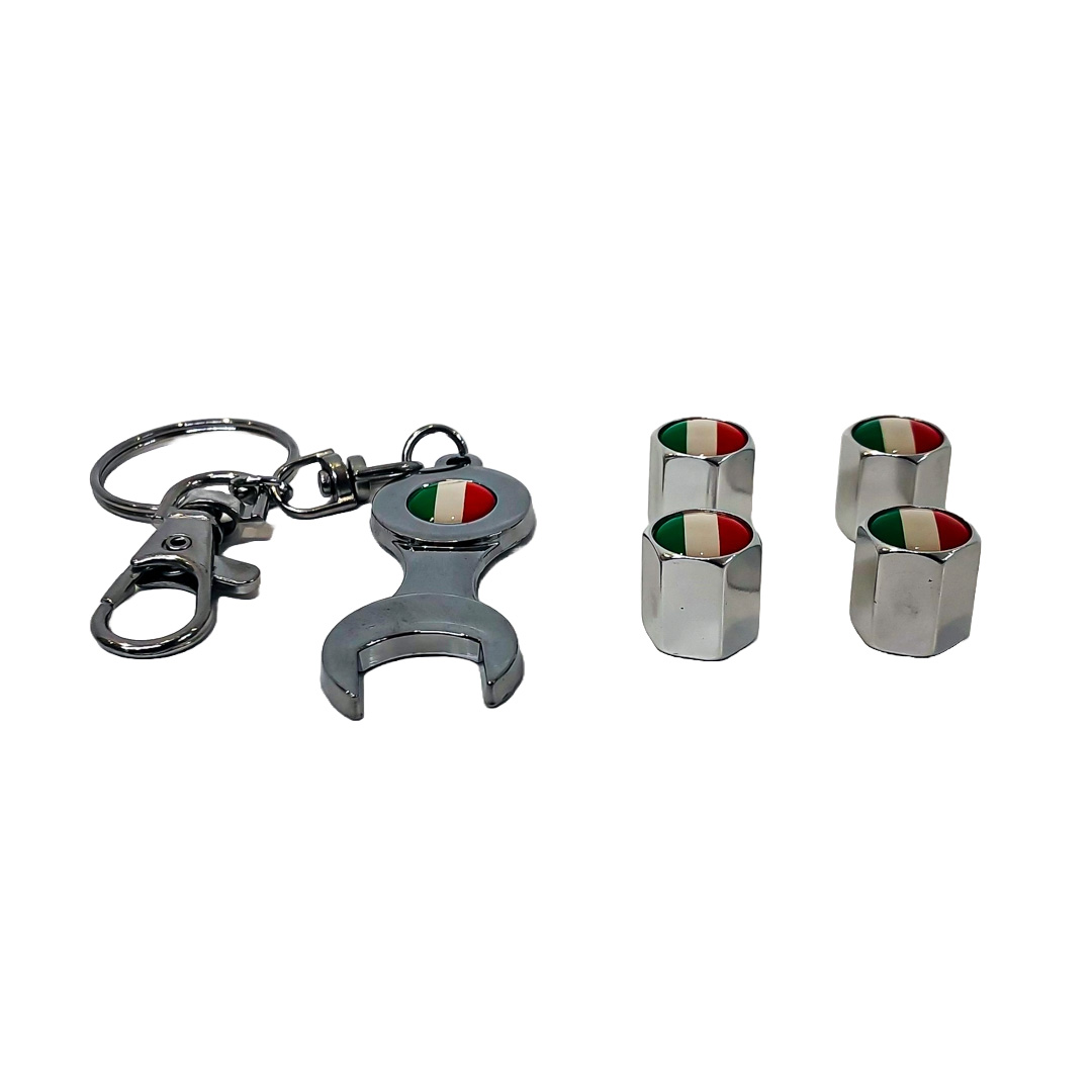 JUEGO DE TAPITAS DE VALVULA DEPORTIVA BANDERA ITALIA CROMADA - 3