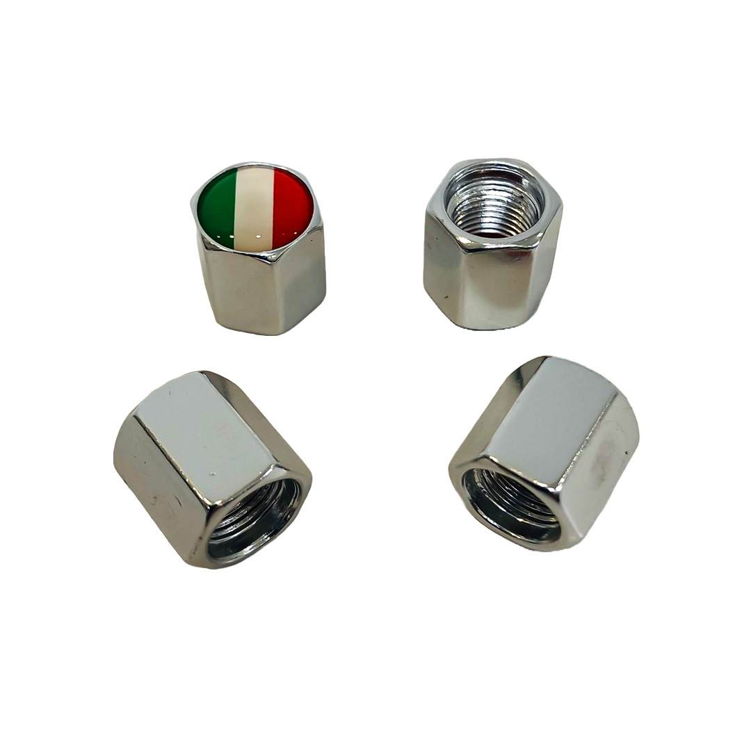 JUEGO DE TAPITAS DE VALVULA DEPORTIVA BANDERA ITALIA CROMADA - 5
