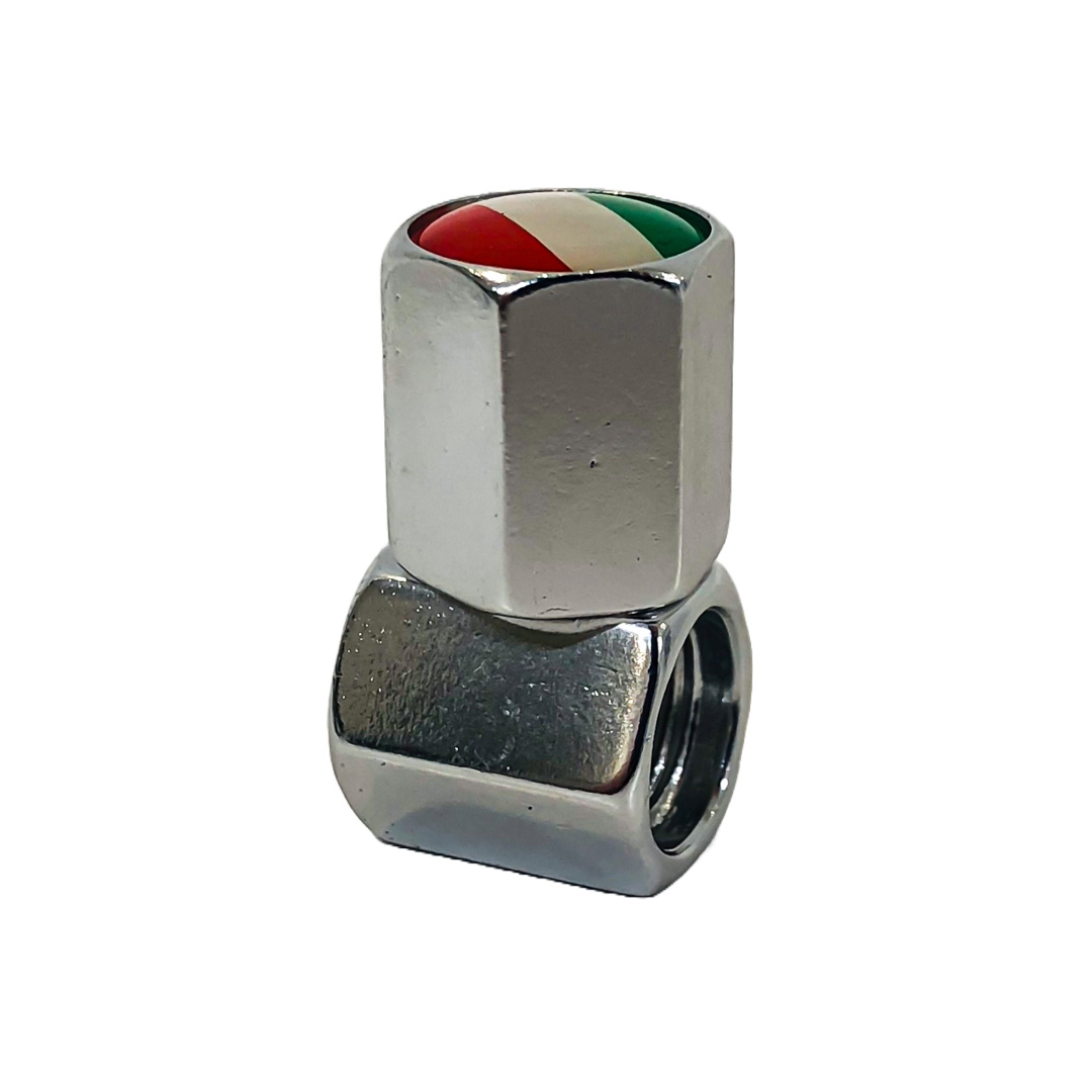 JUEGO DE TAPITAS DE VALVULA DEPORTIVA BANDERA ITALIA CROMADA - 6