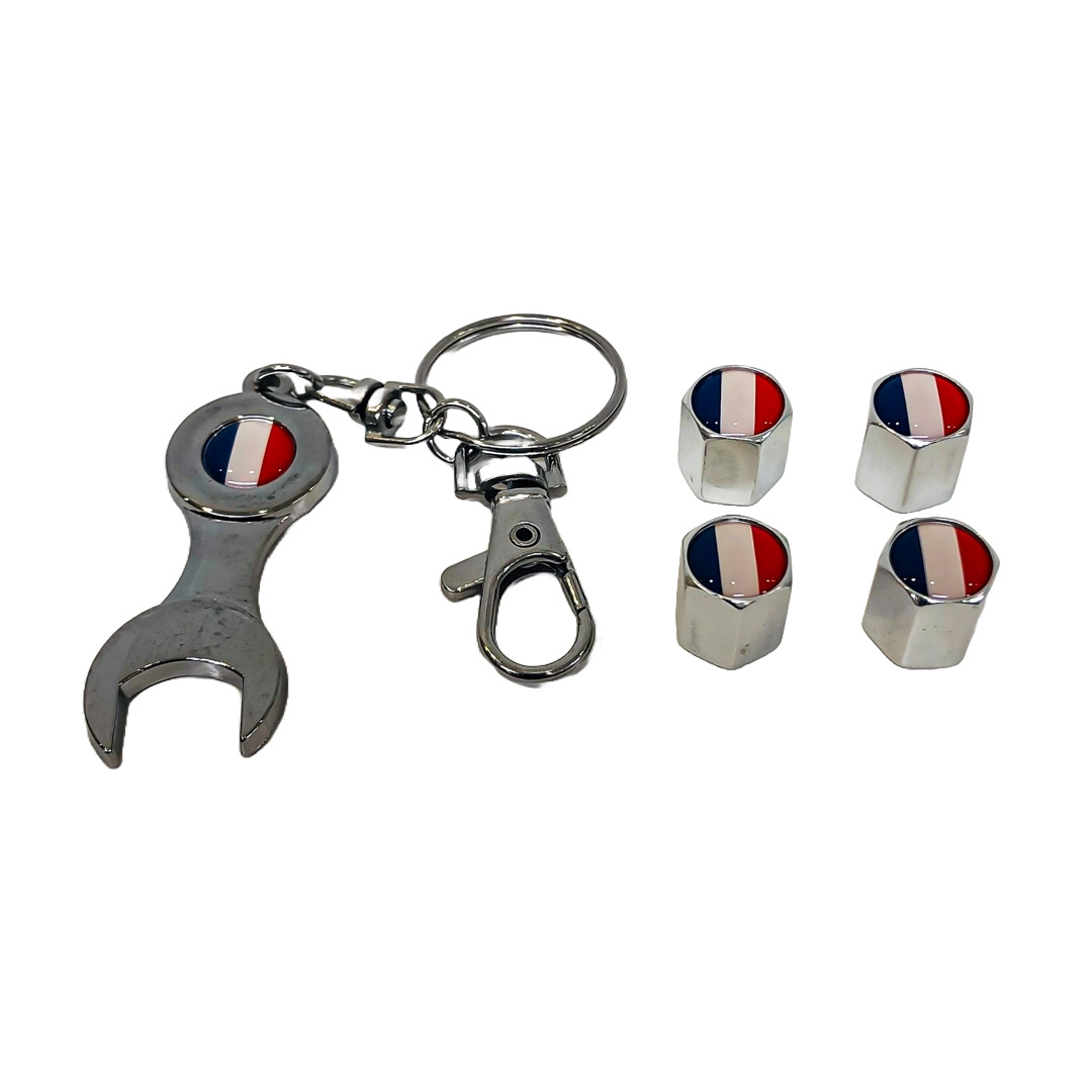JUEGO DE TAPITAS DE VALVULA DEPORTIVA BANDERA FRANCIA CROMADA