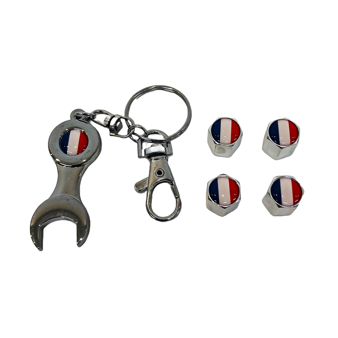 JUEGO DE TAPITAS DE VALVULA DEPORTIVA BANDERA FRANCIA CROMADA - 3