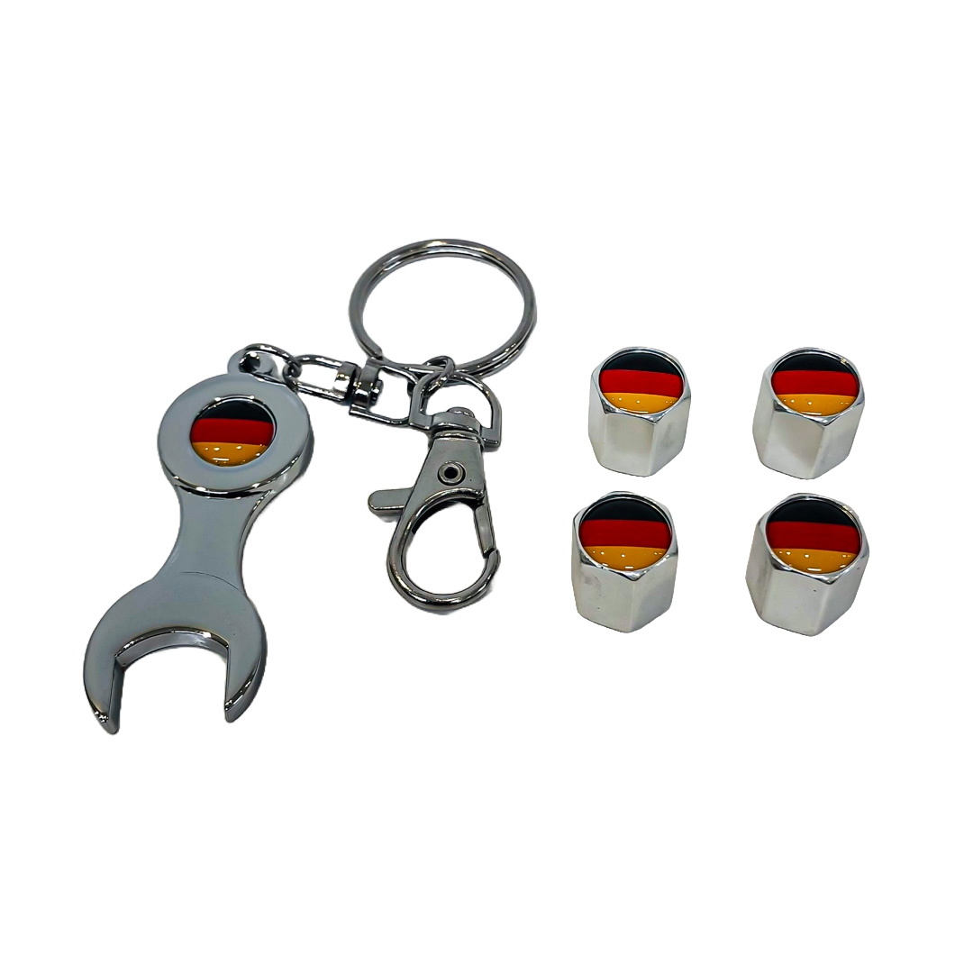 JUEGO DE TAPITAS DE VALVULA DEPORTIVA BANDERA ALEMANIA CROMADA