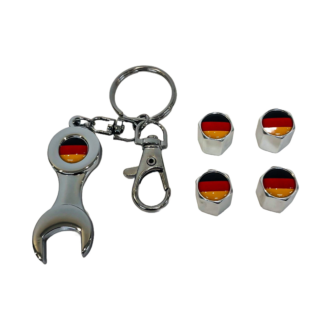 JUEGO DE TAPITAS DE VALVULA DEPORTIVA BANDERA ALEMANIA CROMADA - 3