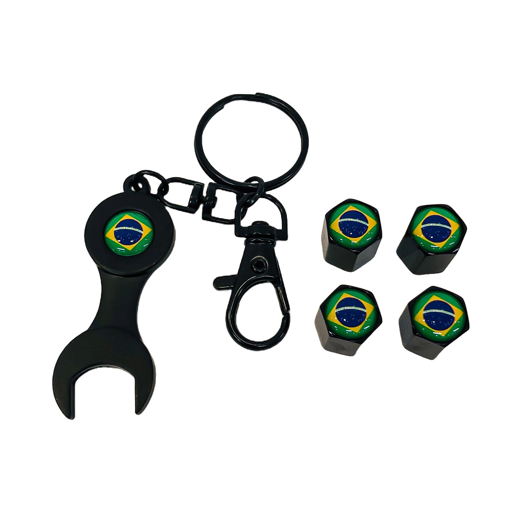JUEGO DE TAPITAS DE VALVULA DEPORTIVA BANDERA BRAZIL NEGRA
