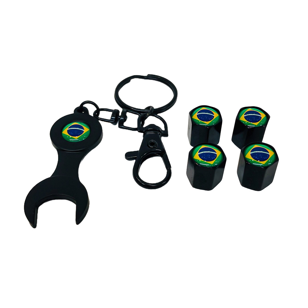 JUEGO DE TAPITAS DE VALVULA DEPORTIVA BANDERA BRAZIL NEGRA - 5
