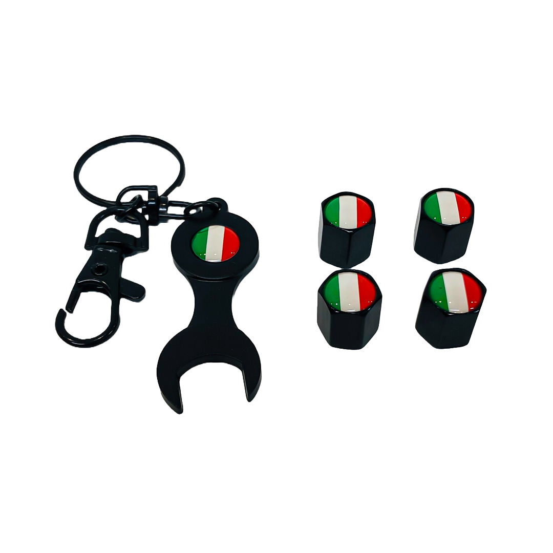 JUEGO DE TAPITAS DE VALVULA DEPORTIVA BANDERA ITALIA NEGRA