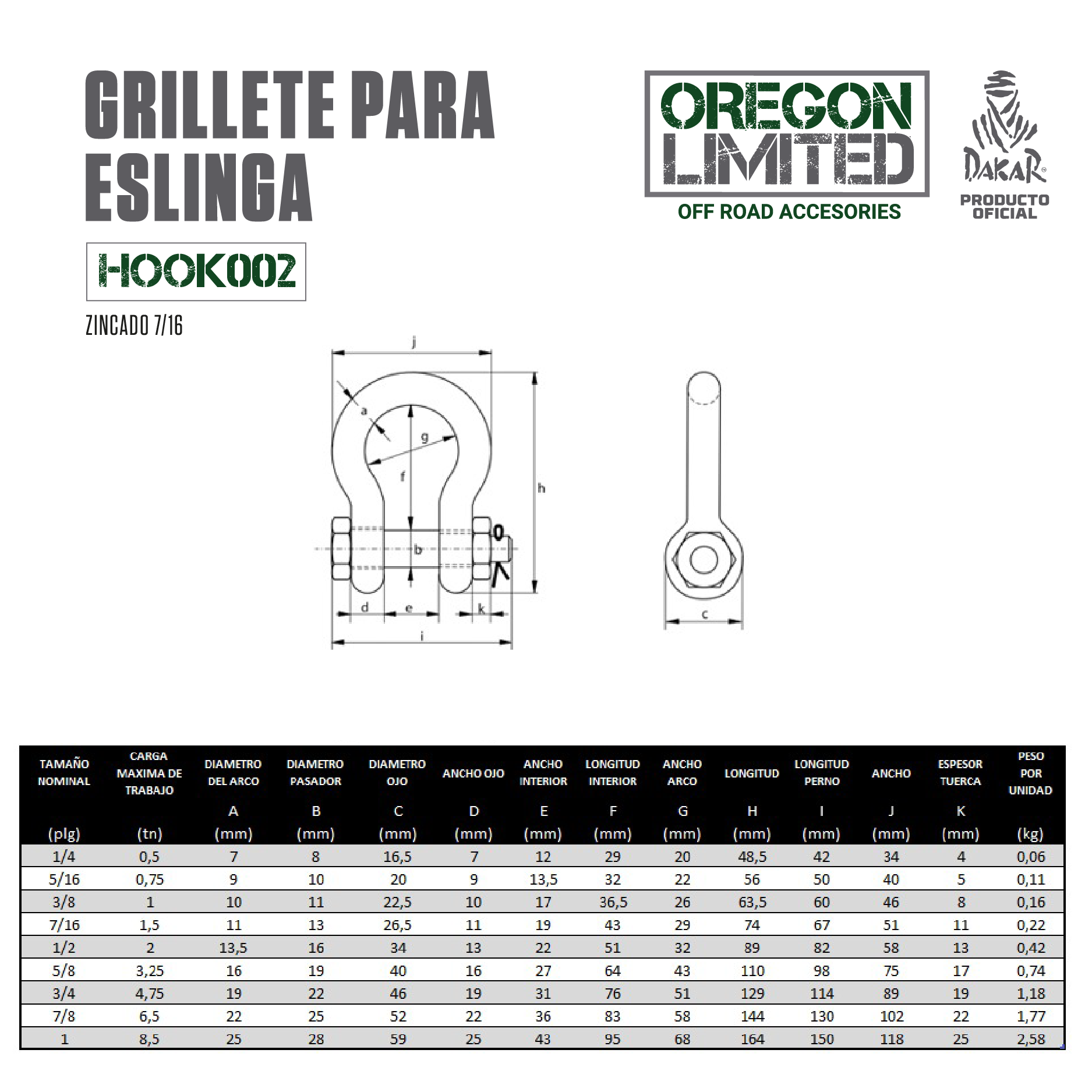 GRILLETE PARA ESLINGA Grillete tamaño nominal 7/16
 - 4