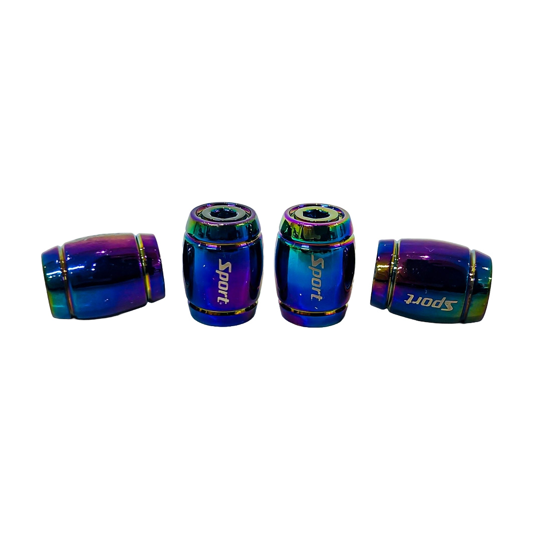 JUEGO DE TAPITAS DE VALVULA DEPORTIVA OVALADA SPORT RGB TORNASOLADA