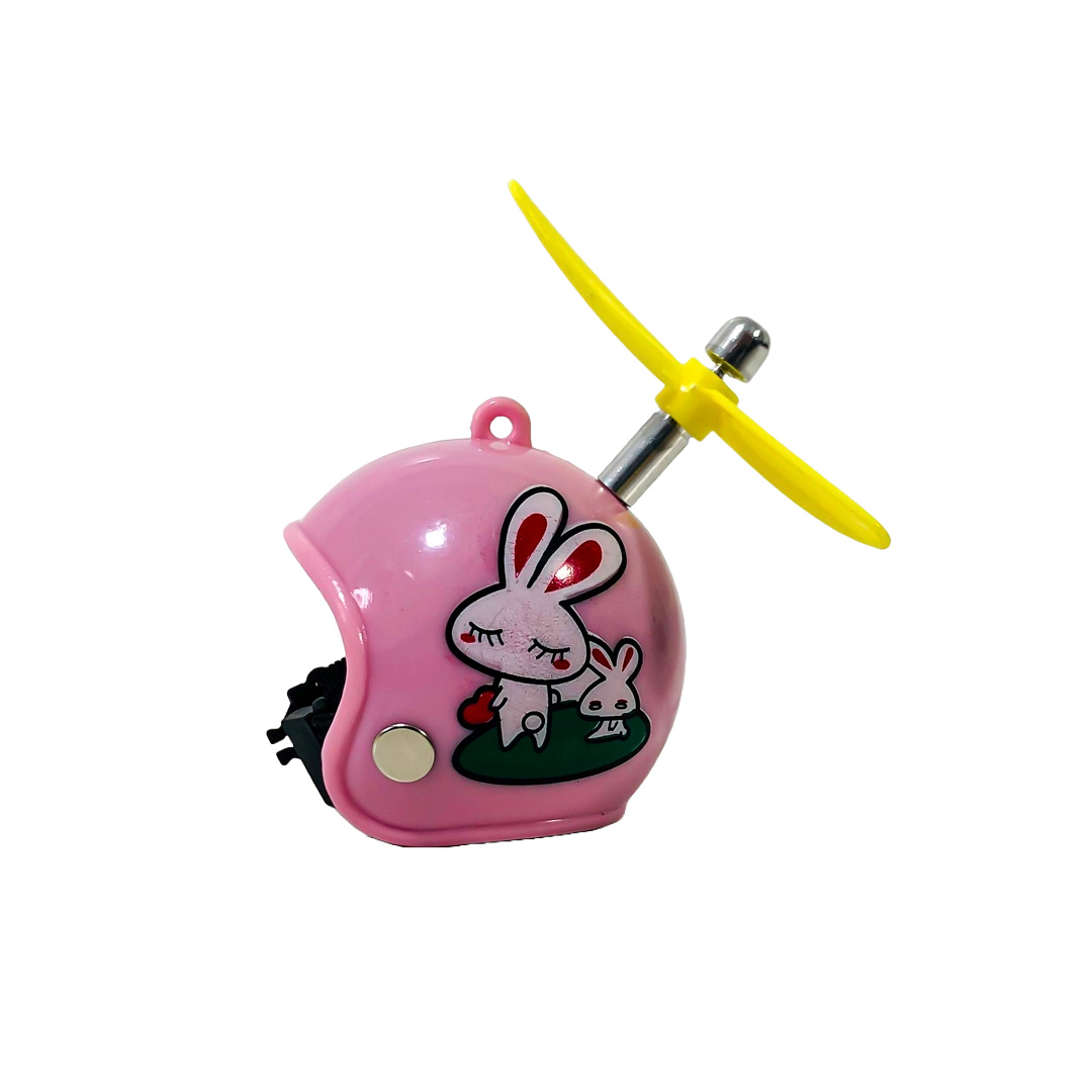 PATITO DECORATIVO PARA AUTO, BICI O MOTO CASCO ROSA DIBUJO RABBIT CON ANTEOJOS, CADENA Y HELICE