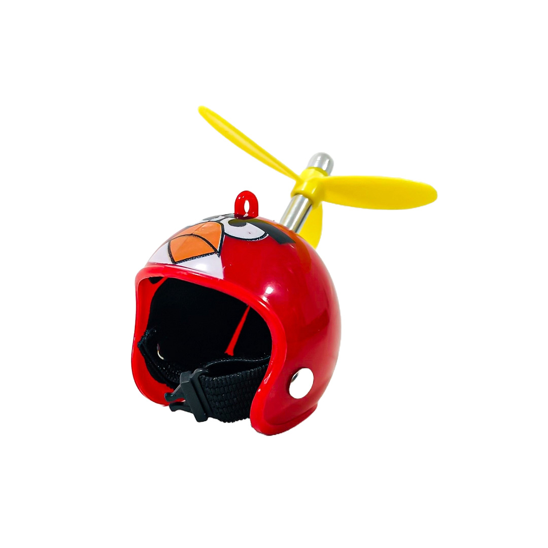 PATITO DECORATIVO PARA AUTO, BICI O MOTO CASCO ROJO DIBUJO ANGRY BIRDS CON ANTEOJOS, CADENA Y HELICE - 2
