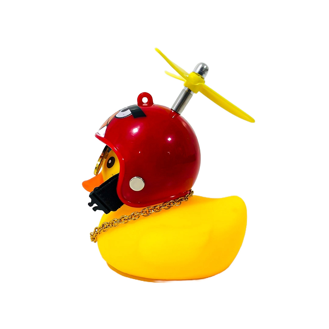 PATITO DECORATIVO PARA AUTO, BICI O MOTO CASCO ROJO DIBUJO ANGRY BIRDS CON ANTEOJOS, CADENA Y HELICE - 3