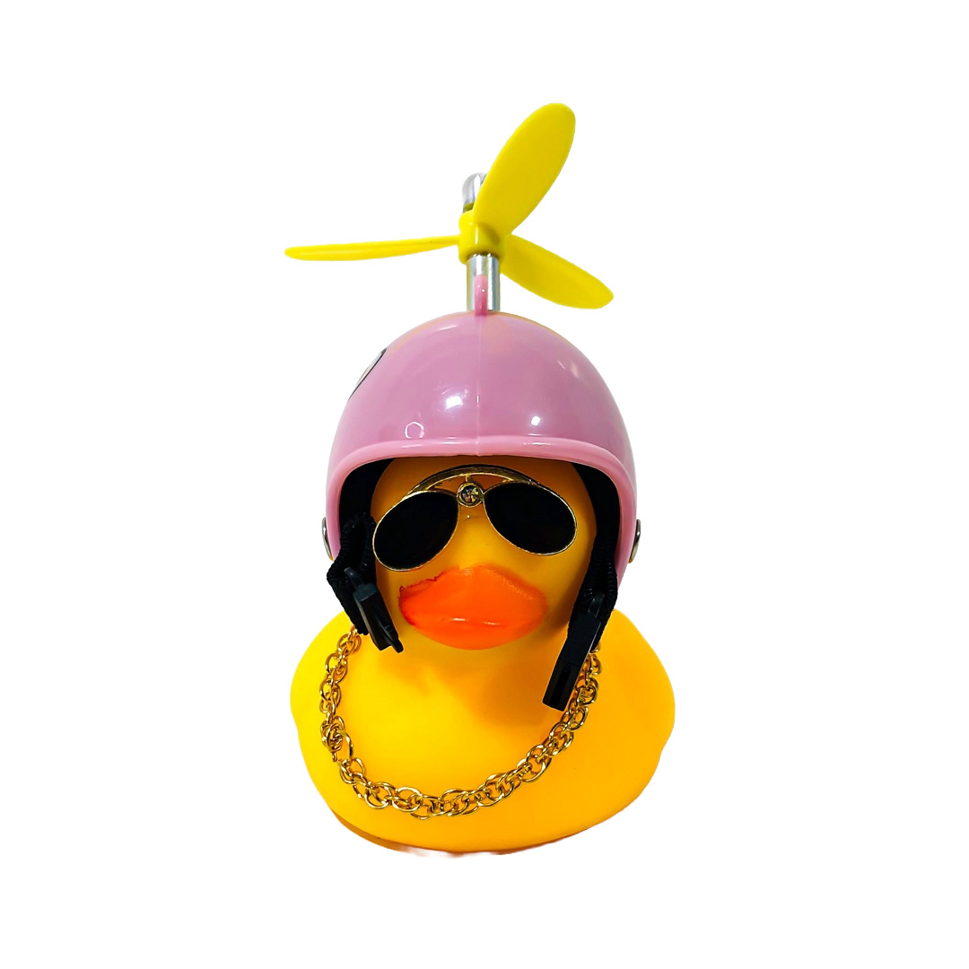 PATITO DECORATIVO PARA AUTO, BICI O MOTO CASCO ROSA DIBUJO RABBIT CON ANTEOJOS, CADENA Y HELICE - 3