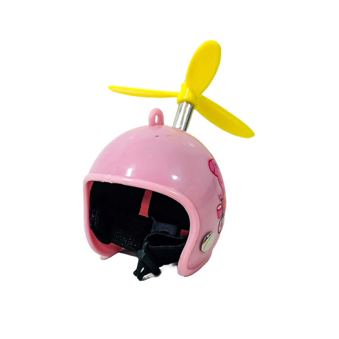 PATITO DECORATIVO PARA AUTO, BICI O MOTO CASCO ROSA DIBUJO PEPPA PIG CON ANTEOJOS, CADENA Y HELICE - 3