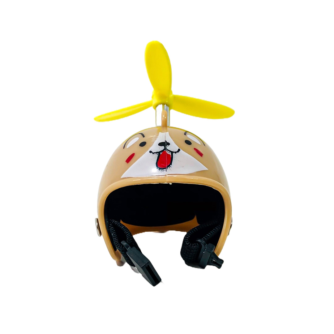 PATITO DECORATIVO PARA AUTO, BICI O MOTO CASCO MARRON DIBUJO HAMSTER CON ANTEOJOS, CADENA Y HELICE - 3