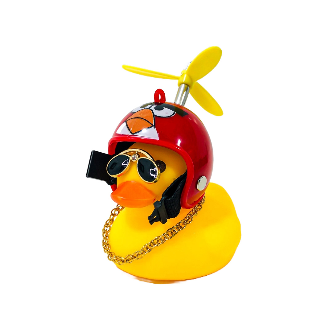 PATITO DECORATIVO PARA AUTO, BICI O MOTO CASCO ROJO DIBUJO ANGRY BIRDS CON ANTEOJOS, CADENA Y HELICE - 7
