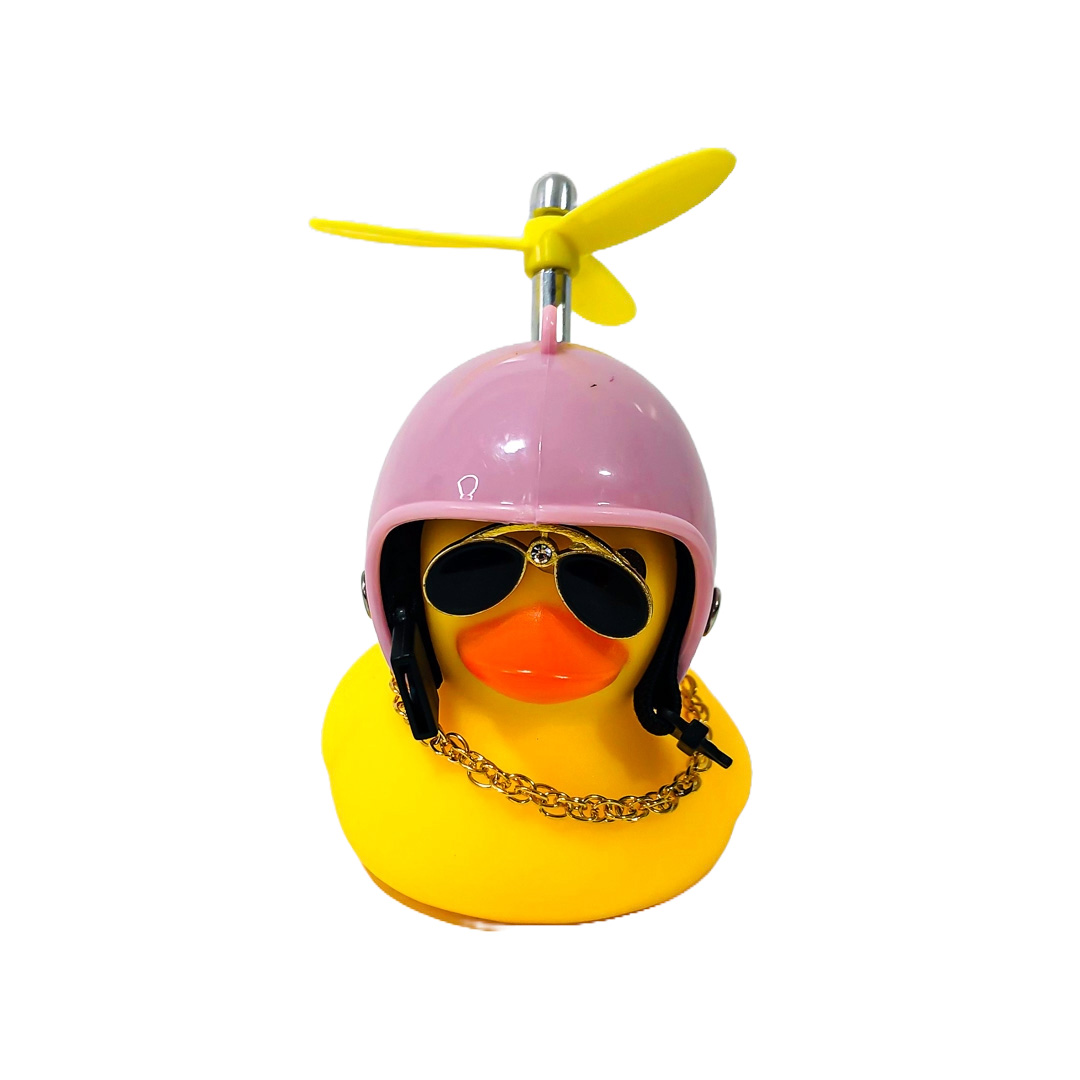 PATITO DECORATIVO PARA AUTO, BICI O MOTO CASCO ROSA DIBUJO PEPPA PIG CON ANTEOJOS, CADENA Y HELICE - 5