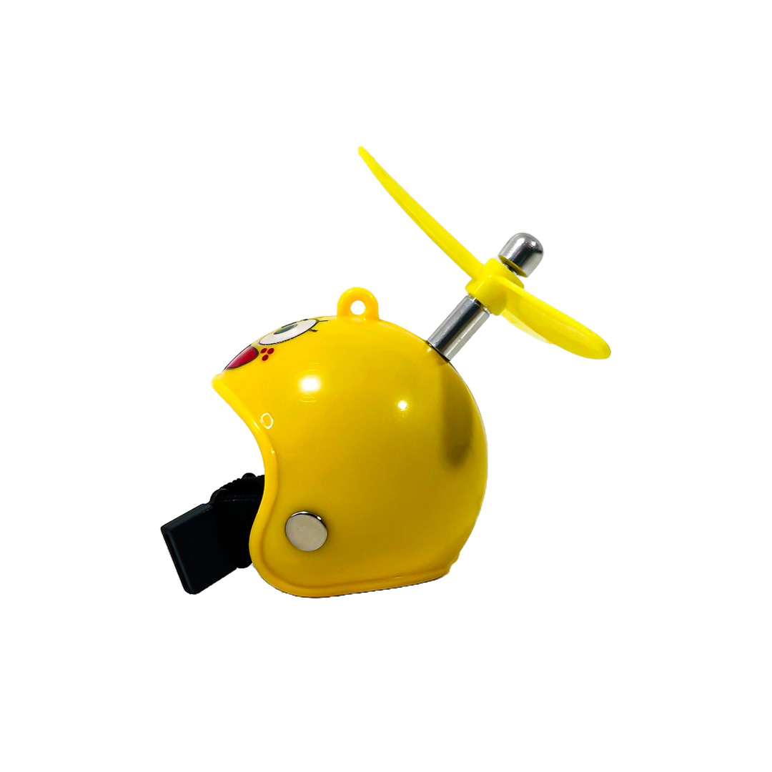 PATITO DECORATIVO PARA AUTO, BICI O MOTO CASCO AMARILLO DIBUJO BOB ESPONJA CON ANTEOJOS, CADENA Y HELICE - 5