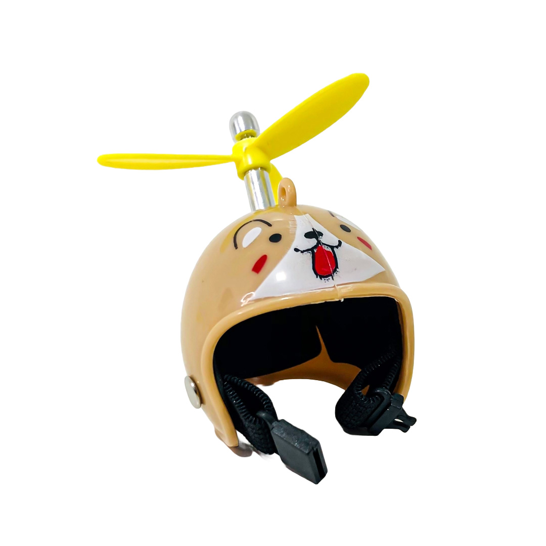 PATITO DECORATIVO PARA AUTO, BICI O MOTO CASCO MARRON DIBUJO HAMSTER CON ANTEOJOS, CADENA Y HELICE - 4