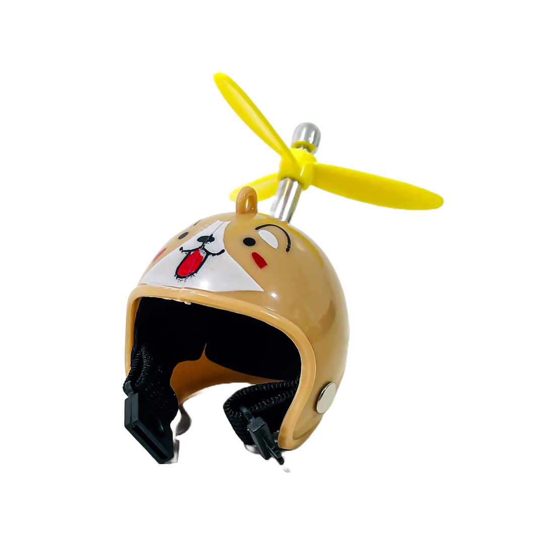 PATITO DECORATIVO PARA AUTO, BICI O MOTO CASCO MARRON DIBUJO HAMSTER CON ANTEOJOS, CADENA Y HELICE - 5
