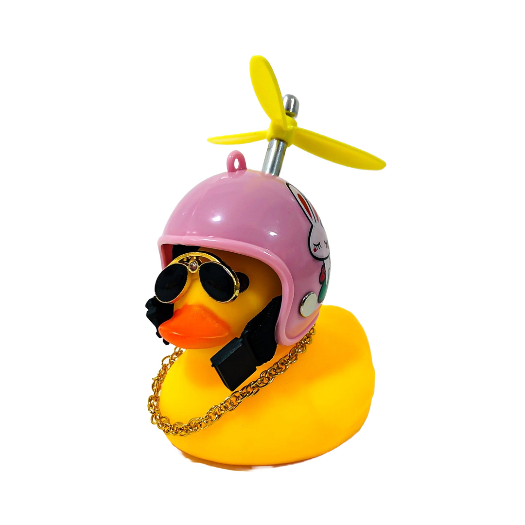 PATITO DECORATIVO PARA AUTO, BICI O MOTO CASCO ROSA DIBUJO RABBIT CON ANTEOJOS, CADENA Y HELICE - 6