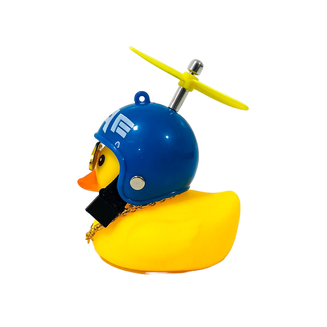 PATITO DECORATIVO PARA AUTO, BICI O MOTO CASCO AZUL DIBUJO CAPITAN AMERICA CON ANTEOJOS, CADENA Y HELICE - 5