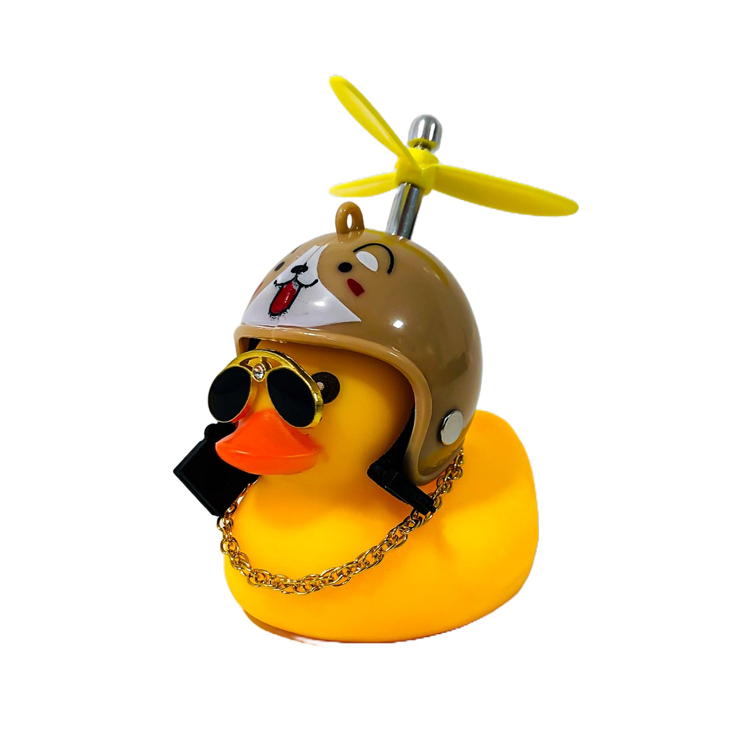 PATITO DECORATIVO PARA AUTO, BICI O MOTO CASCO MARRON DIBUJO HAMSTER CON ANTEOJOS, CADENA Y HELICE - 7