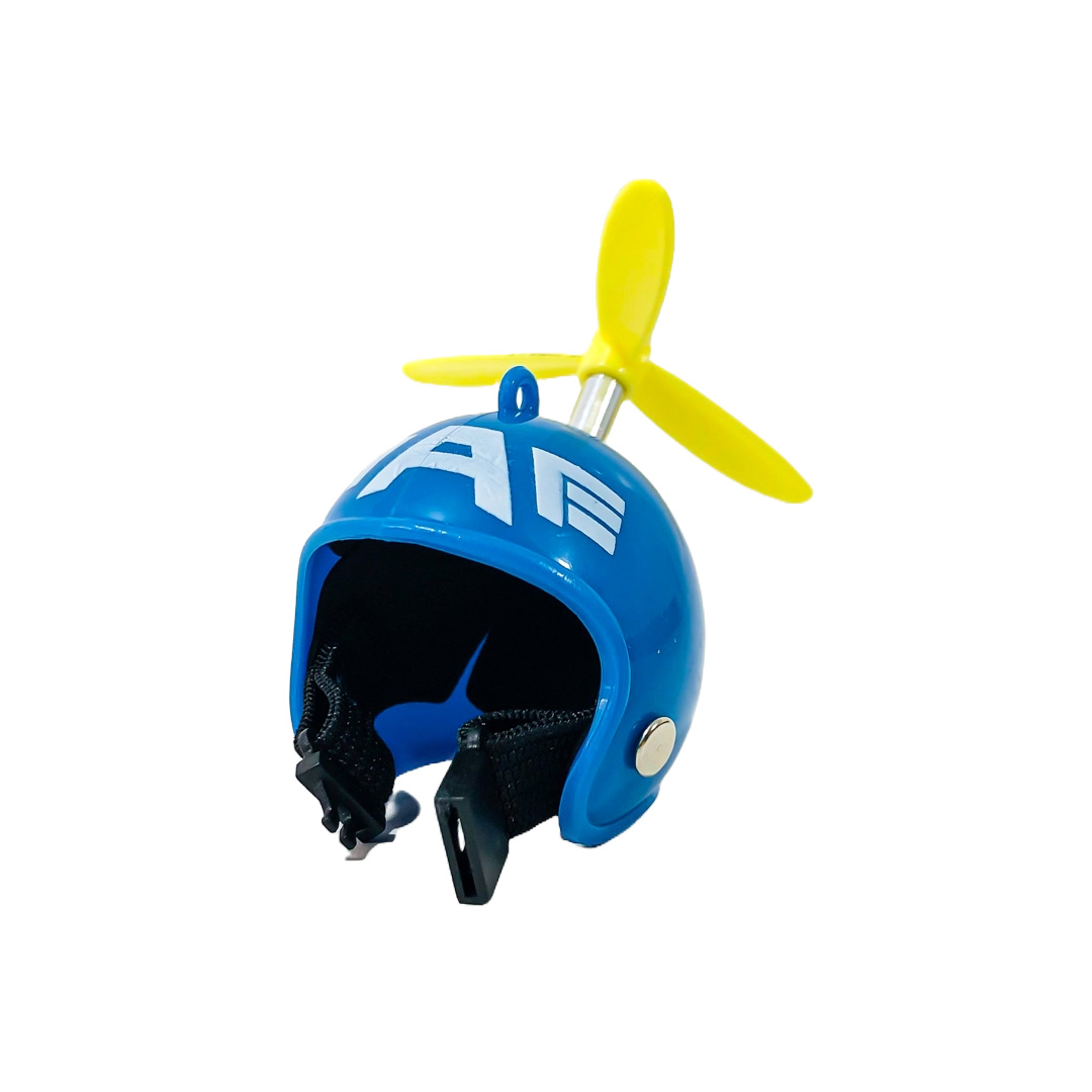 PATITO DECORATIVO PARA AUTO, BICI O MOTO CASCO AZUL DIBUJO CAPITAN AMERICA CON ANTEOJOS, CADENA Y HELICE - 7