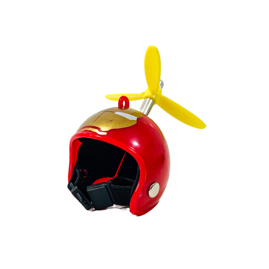 PATITO DECORATIVO PARA AUTO, BICI O MOTO CASCO ROJO DIBUJO IRON MAN CON ANTEOJOS, CADENA Y HELICE - 7