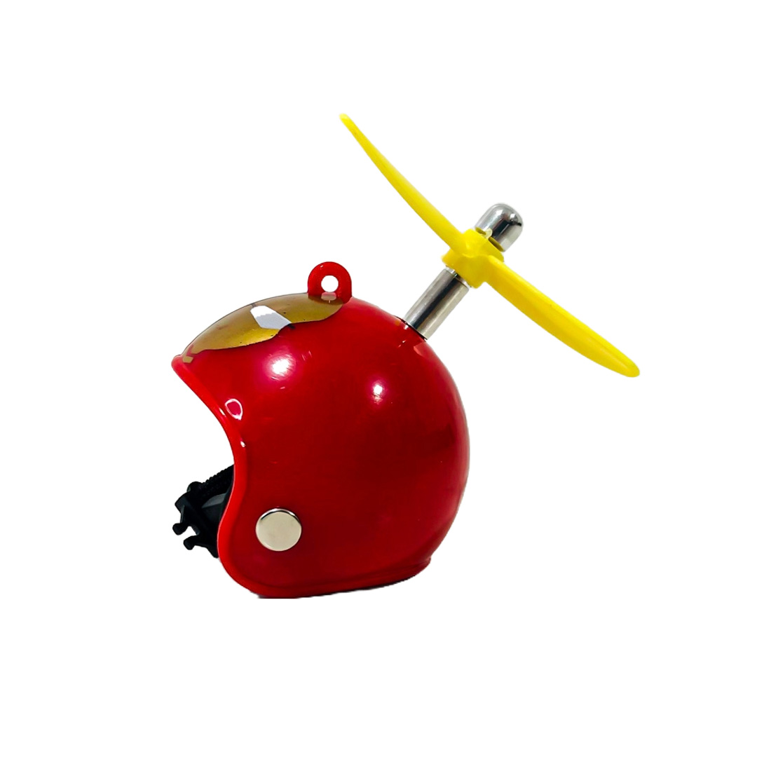 PATITO DECORATIVO PARA AUTO, BICI O MOTO CASCO ROJO DIBUJO IRON MAN CON ANTEOJOS, CADENA Y HELICE - 8