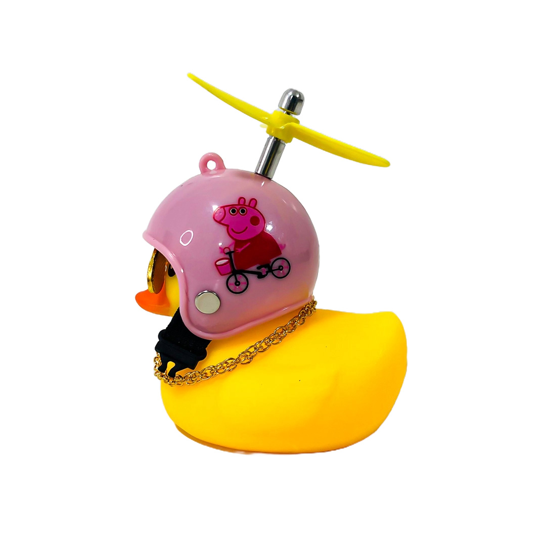 PATITO DECORATIVO PARA AUTO, BICI O MOTO CASCO ROSA DIBUJO PEPPA PIG CON ANTEOJOS, CADENA Y HELICE - 8