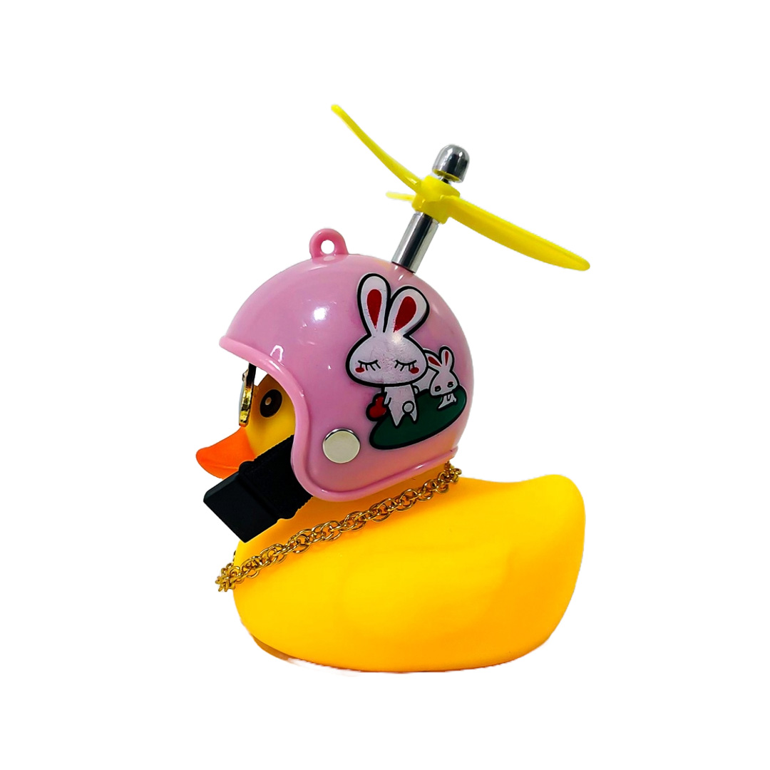 PATITO DECORATIVO PARA AUTO, BICI O MOTO CASCO ROSA DIBUJO RABBIT CON ANTEOJOS, CADENA Y HELICE - 9